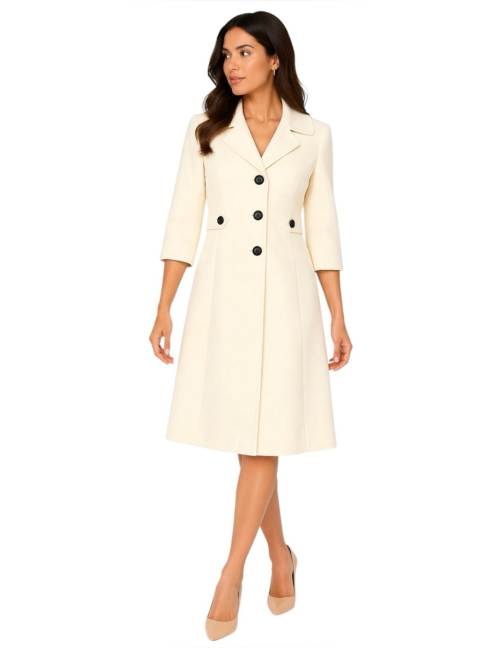 Kasper Cream Tailored Coat A-Line Classic Minimalist Button Front Elegant